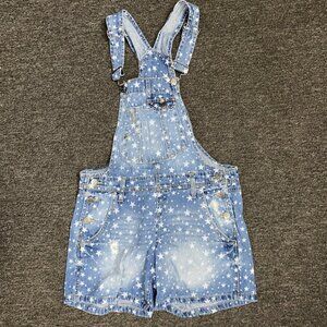 Sz.S*l.e.i.*Distressed Blue W/ White Stars Denim Shorts Bib-Overalls